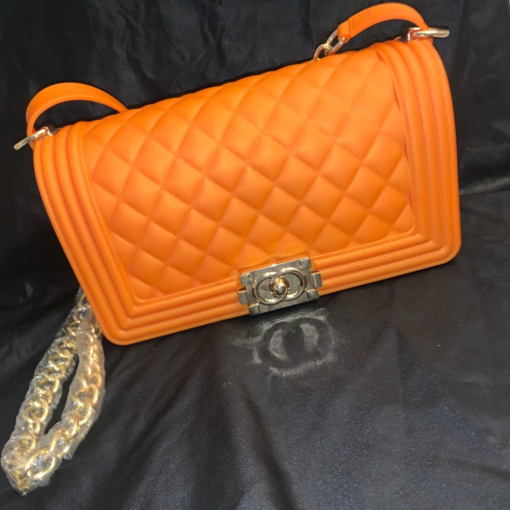 Orange Crossbody Bag with Chain Strap